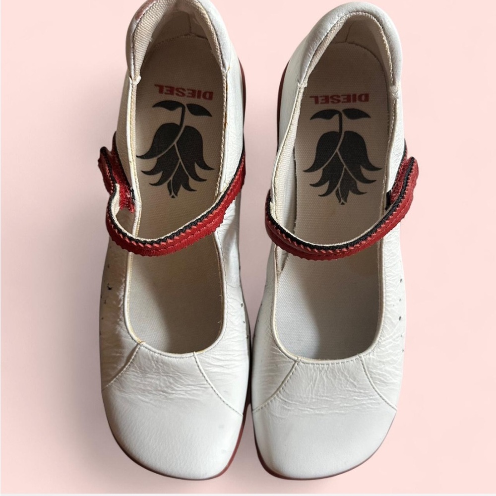 Diesel Women's White Flats with Red Strap